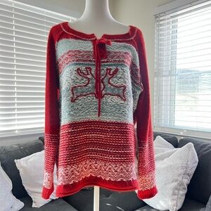 Free People Red and Gray Reindeer Sweater